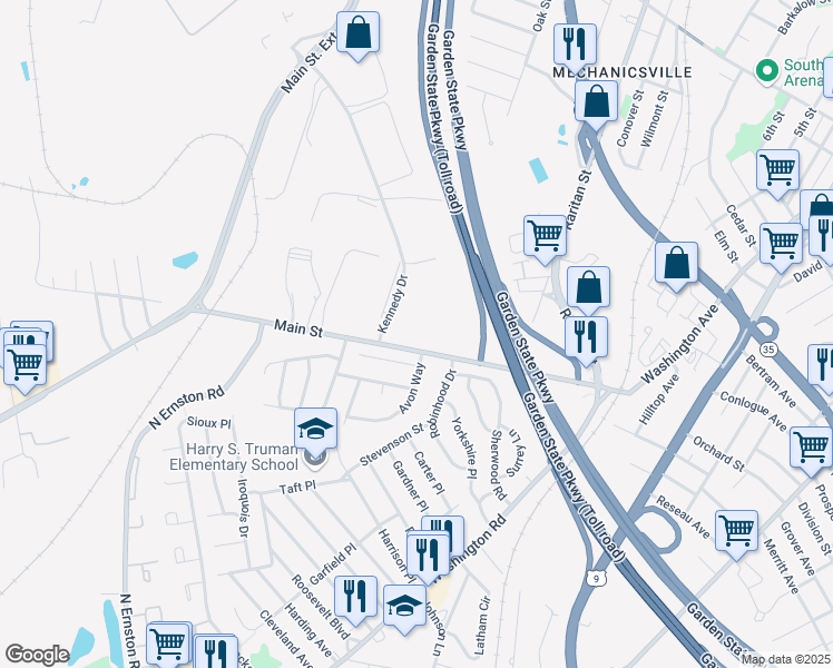 map of restaurants, bars, coffee shops, grocery stores, and more near 100 Kennedy Drive in Sayreville