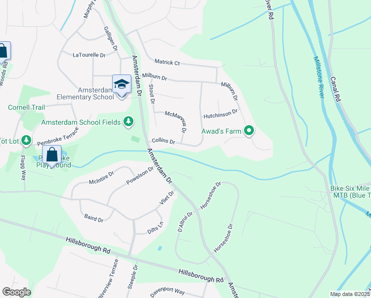 map of restaurants, bars, coffee shops, grocery stores, and more near 13 Collins Drive in Somerset County