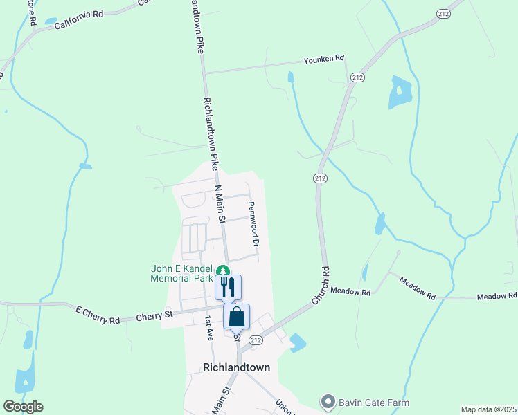 map of restaurants, bars, coffee shops, grocery stores, and more near 307 Pennwood Drive in Richlandtown