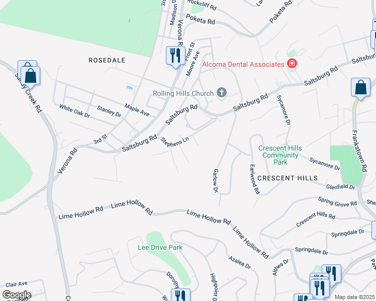 map of restaurants, bars, coffee shops, grocery stores, and more near 125 Cristie Drive in Verona