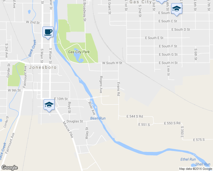 map of restaurants, bars, coffee shops, grocery stores, and more near 226 West South K Street in Gas City