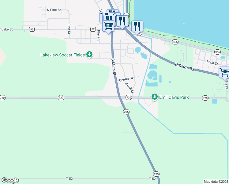 map of restaurants, bars, coffee shops, grocery stores, and more near 490 South Main Street in Lakeview
