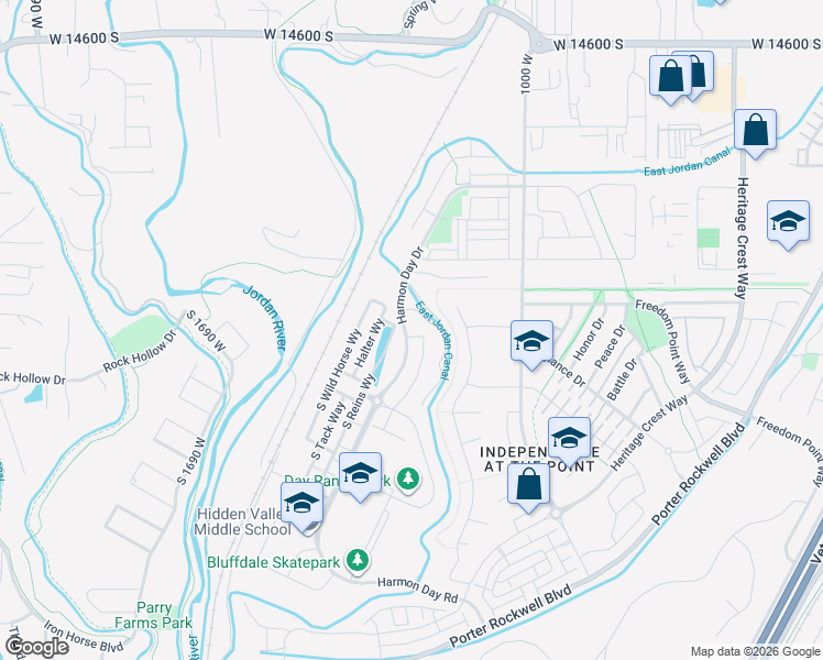 map of restaurants, bars, coffee shops, grocery stores, and more near 1140 West Cantle Drive in Bluffdale