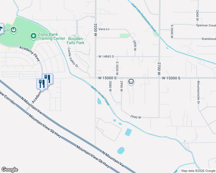 map of restaurants, bars, coffee shops, grocery stores, and more near 15056 Pastoral Way South in Bluffdale