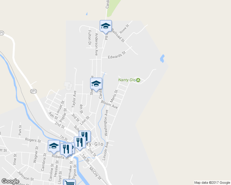 map of restaurants, bars, coffee shops, grocery stores, and more near Summer Street in Nanty-Glo