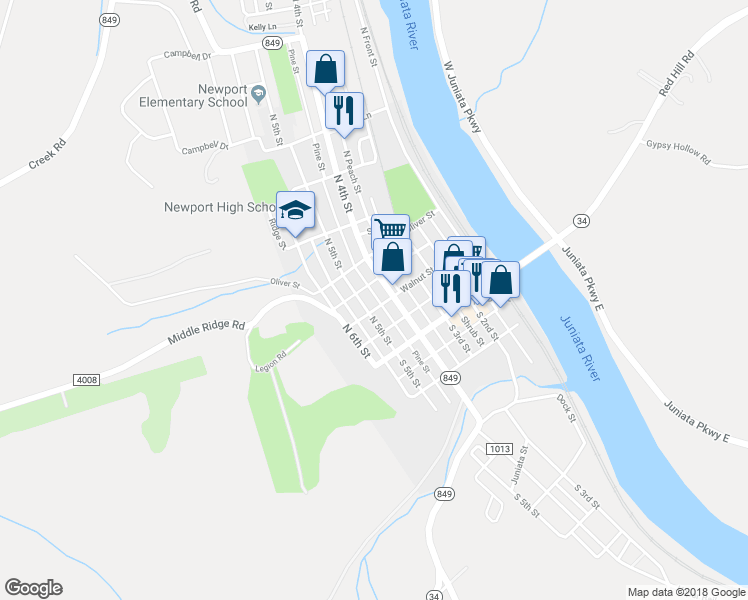 map of restaurants, bars, coffee shops, grocery stores, and more near 422 Walnut Street in Newport