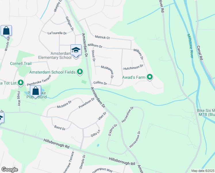 map of restaurants, bars, coffee shops, grocery stores, and more near 13 Collins Drive in Somerset County