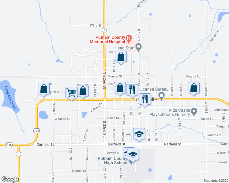 map of restaurants, bars, coffee shops, grocery stores, and more near 2099 Washington Street in Unionville