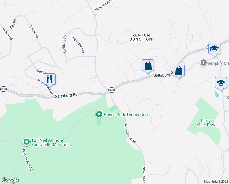 map of restaurants, bars, coffee shops, grocery stores, and more near 9126 Saltsburg Road in Pittsburgh