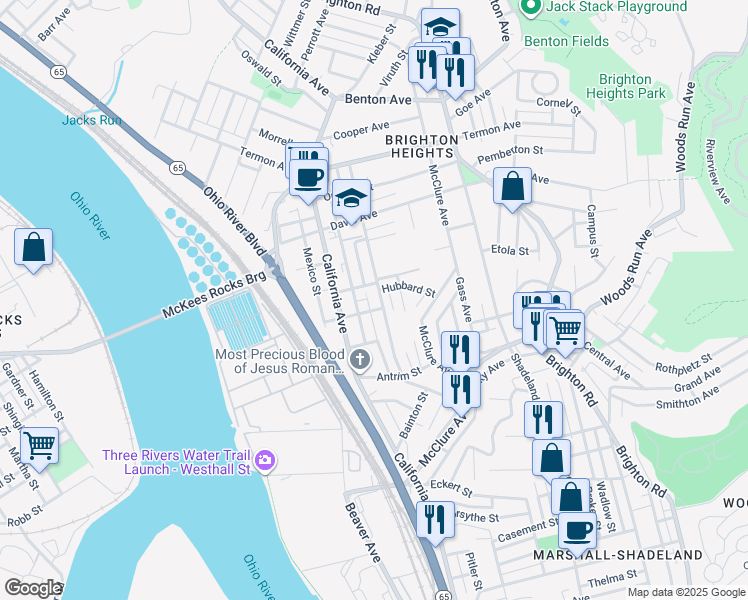 map of restaurants, bars, coffee shops, grocery stores, and more near 3429 Fleming Avenue in Pittsburgh