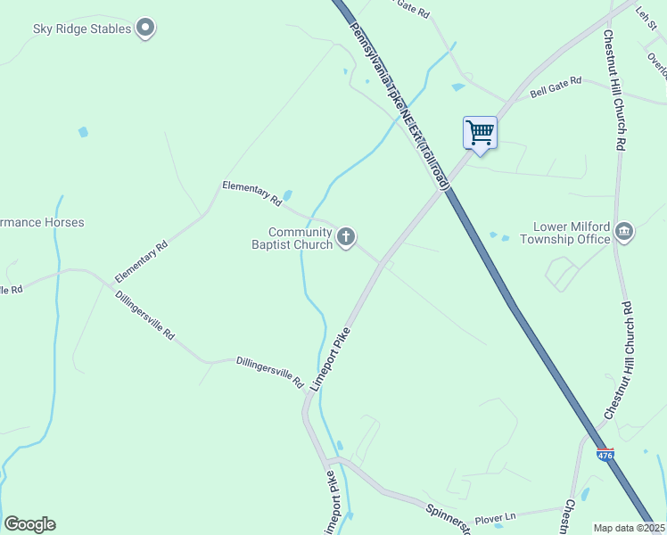 map of restaurants, bars, coffee shops, grocery stores, and more near 7350 Elementary Road in Coopersburg