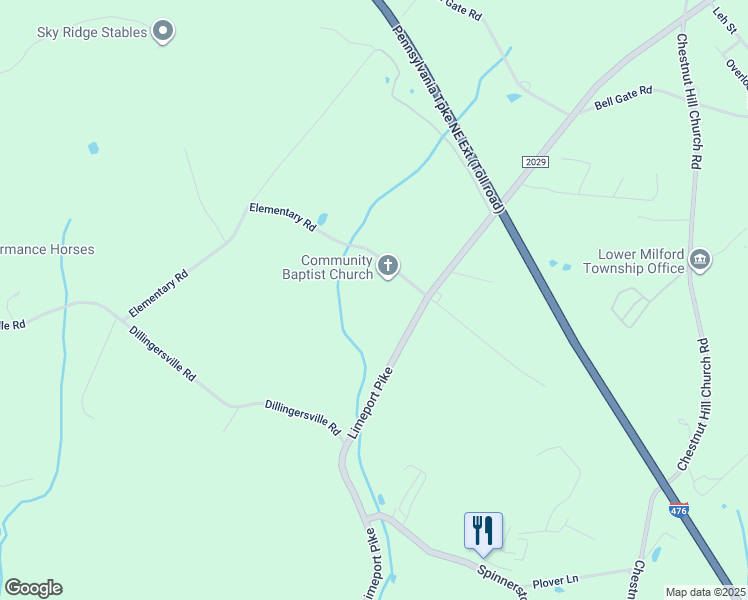 map of restaurants, bars, coffee shops, grocery stores, and more near 7350 Elementary Road in Coopersburg