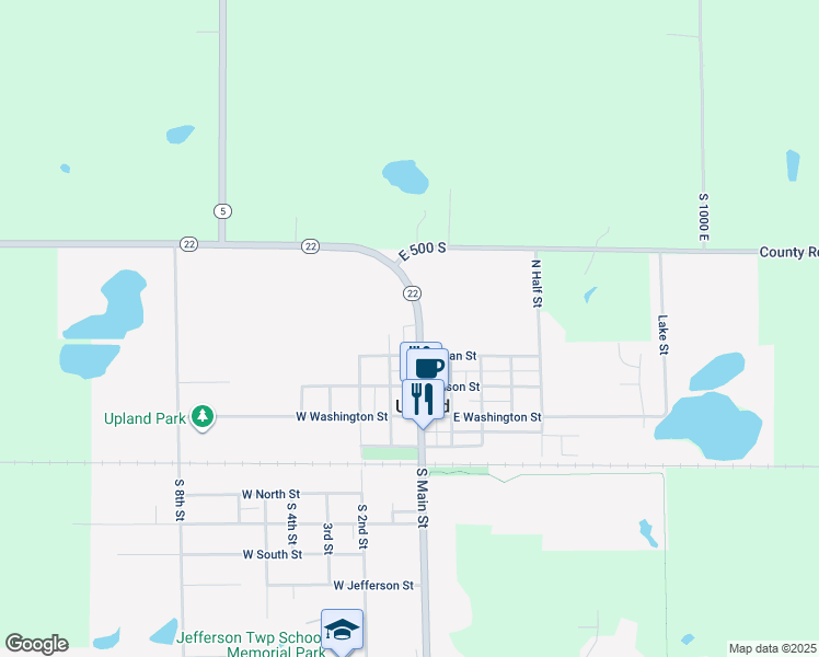 map of restaurants, bars, coffee shops, grocery stores, and more near 330 N 1st St in Upland
