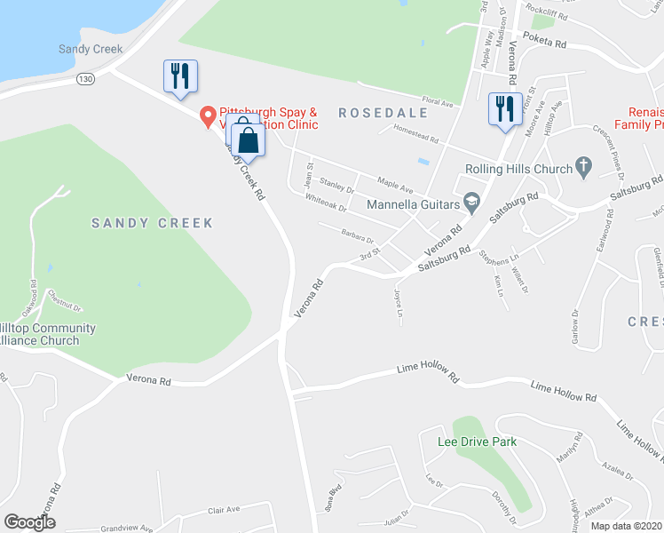 map of restaurants, bars, coffee shops, grocery stores, and more near 4780 Verona Road in Verona