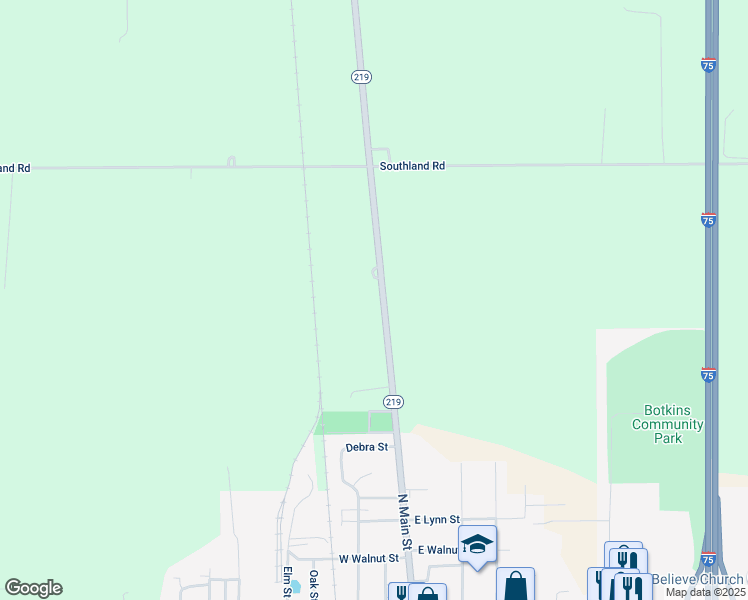 map of restaurants, bars, coffee shops, grocery stores, and more near 19211 Ohio 219 in Botkins