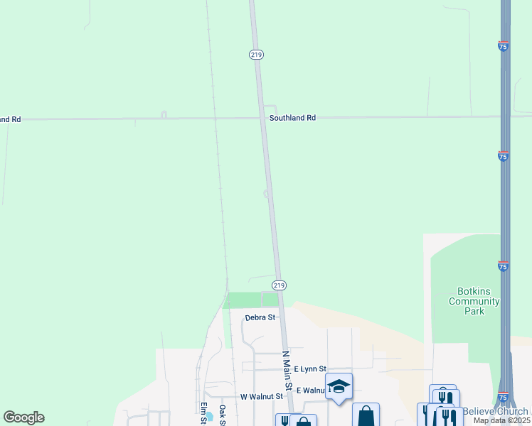 map of restaurants, bars, coffee shops, grocery stores, and more near 19211 Ohio 219 in Botkins