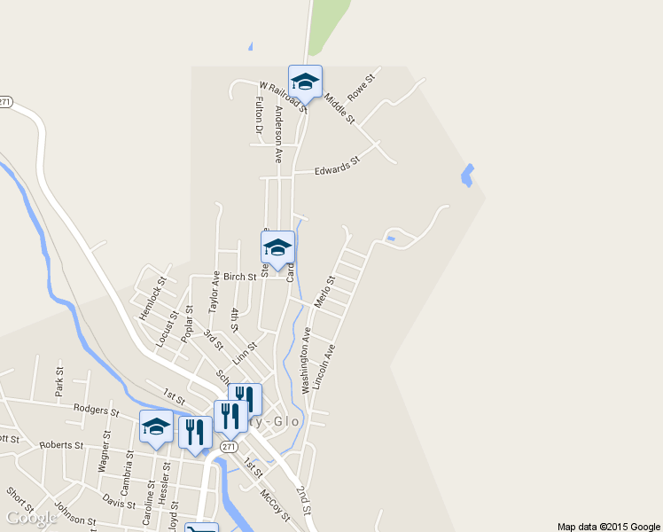 map of restaurants, bars, coffee shops, grocery stores, and more near Summer Street in Nanty-Glo