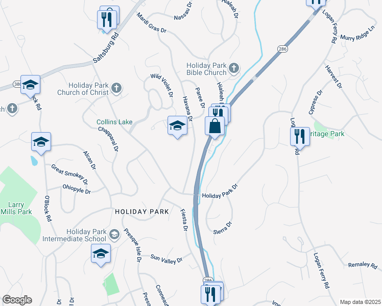map of restaurants, bars, coffee shops, grocery stores, and more near 4759 Havana Drive in Pittsburgh