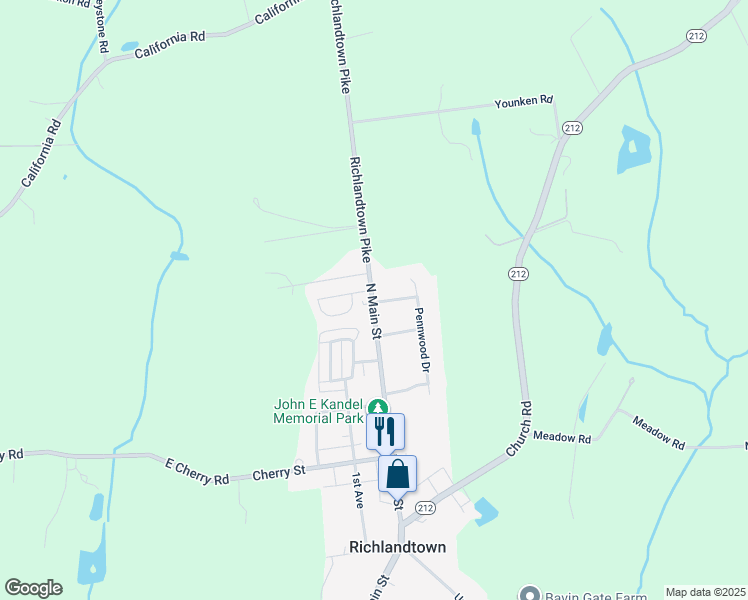 map of restaurants, bars, coffee shops, grocery stores, and more near 245 North Main Street in Richlandtown