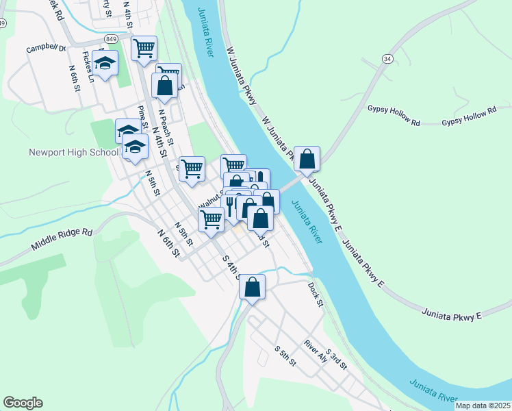 map of restaurants, bars, coffee shops, grocery stores, and more near in Newport