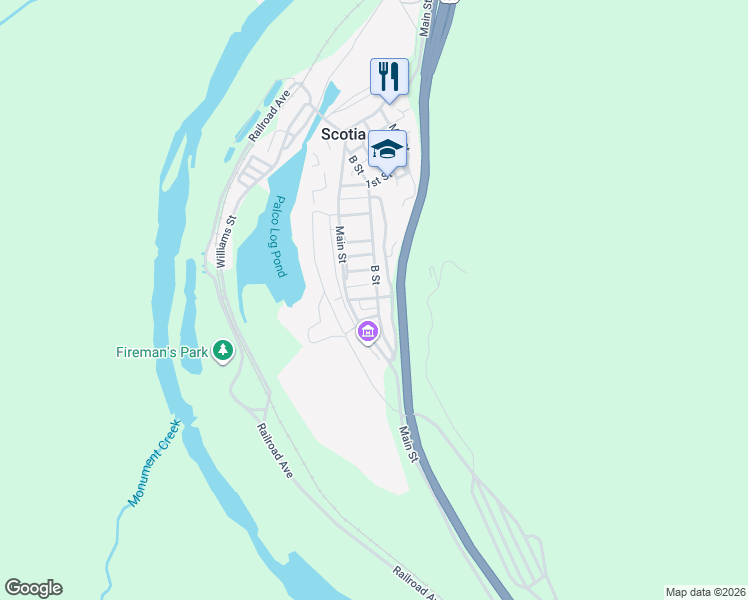 map of restaurants, bars, coffee shops, grocery stores, and more near 550 B Street in Scotia