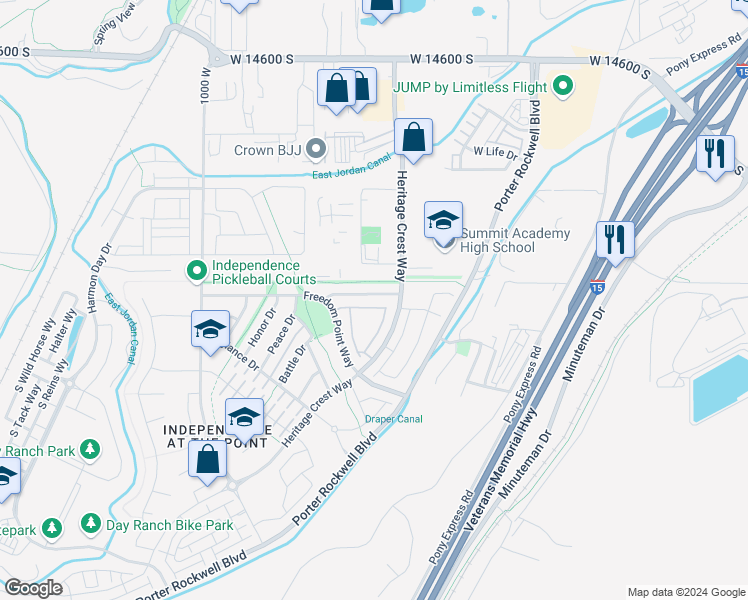 map of restaurants, bars, coffee shops, grocery stores, and more near 769 Star Spangled Drive in Bluffdale