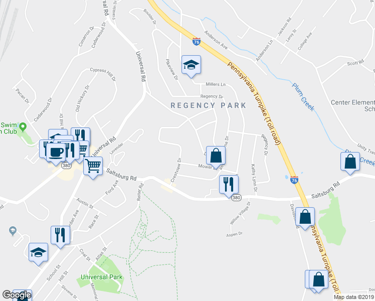 map of restaurants, bars, coffee shops, grocery stores, and more near 434 Crestview Drive in Pittsburgh
