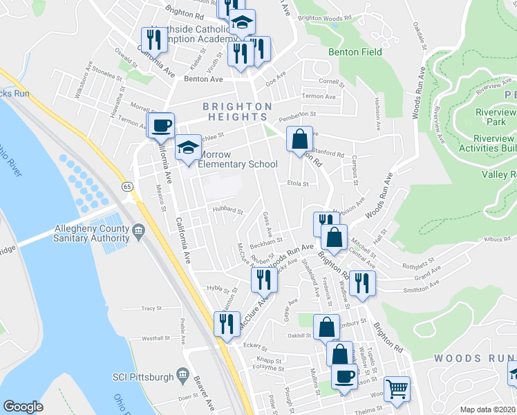 map of restaurants, bars, coffee shops, grocery stores, and more near 3507 McClure Avenue in Pittsburgh