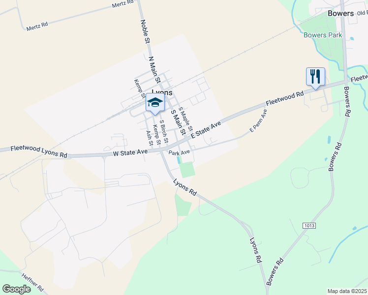 map of restaurants, bars, coffee shops, grocery stores, and more near 211 North Main Street in Oley