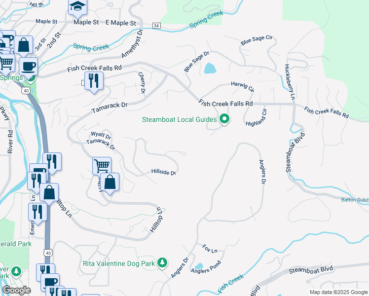 map of restaurants, bars, coffee shops, grocery stores, and more near 260 Storm Peak Court in Steamboat Springs