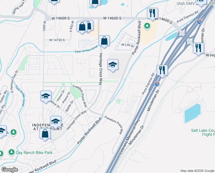 map of restaurants, bars, coffee shops, grocery stores, and more near 14975 Heritage Crest Way in Riverton