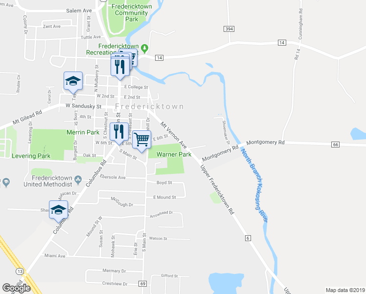 map of restaurants, bars, coffee shops, grocery stores, and more near 71 Mount Vernon Avenue in Fredericktown