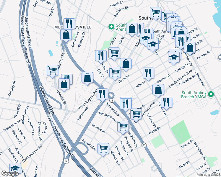 map of restaurants, bars, coffee shops, grocery stores, and more near 324 Welsh Street in South Amboy
