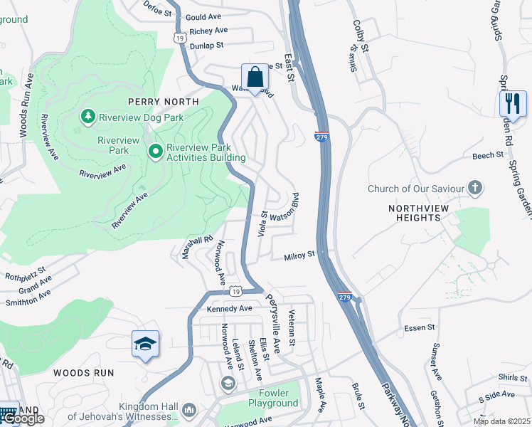 map of restaurants, bars, coffee shops, grocery stores, and more near 3218 Perrysville Avenue in Pittsburgh