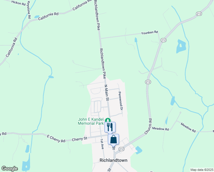 map of restaurants, bars, coffee shops, grocery stores, and more near 245 North Main Street in Richlandtown
