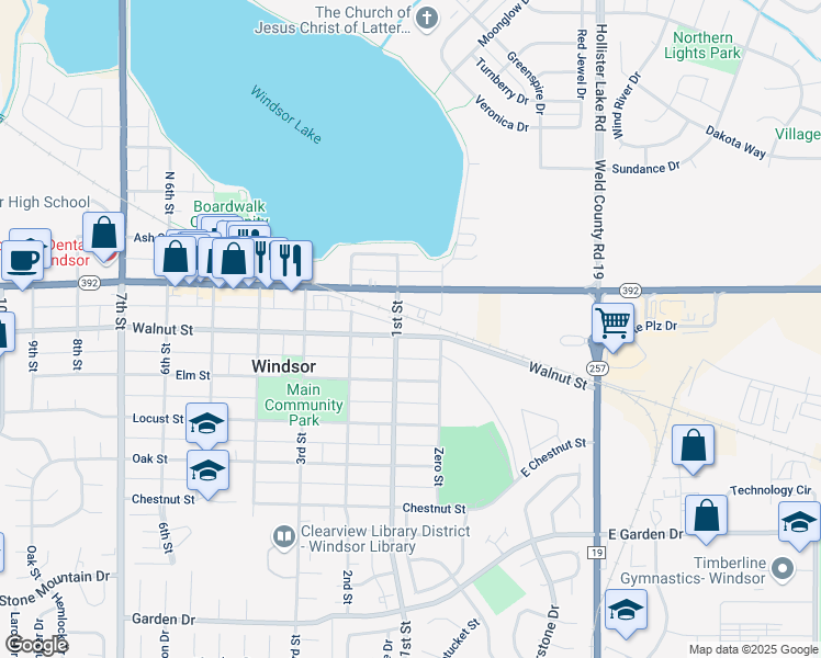 map of restaurants, bars, coffee shops, grocery stores, and more near 24 Walnut Street in Windsor