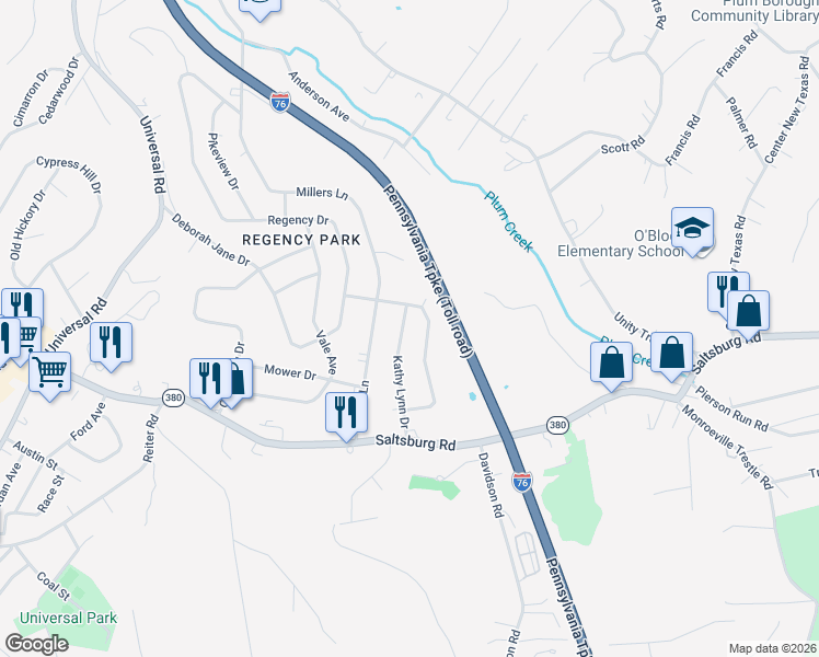 map of restaurants, bars, coffee shops, grocery stores, and more near 459 Regency Drive in Pittsburgh