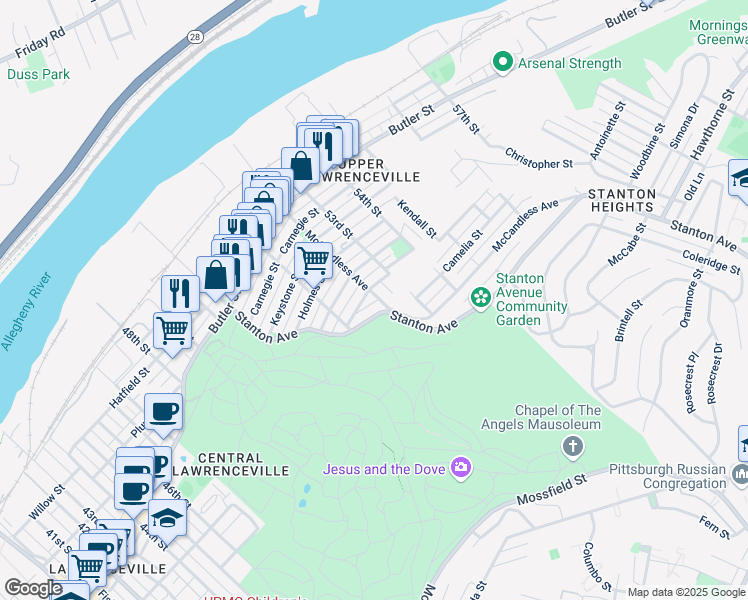 map of restaurants, bars, coffee shops, grocery stores, and more near 810 McCandless Avenue in Pittsburgh