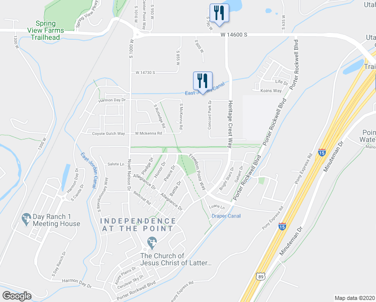 map of restaurants, bars, coffee shops, grocery stores, and more near 842 Freedom Point Way in Riverton