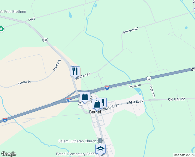 map of restaurants, bars, coffee shops, grocery stores, and more near 1910 Schubert Road in Bethel