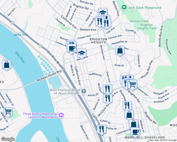 map of restaurants, bars, coffee shops, grocery stores, and more near 3502 Fleming Avenue in Pittsburgh