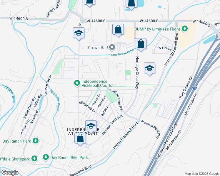 map of restaurants, bars, coffee shops, grocery stores, and more near 842 Freedom Point Way in Riverton