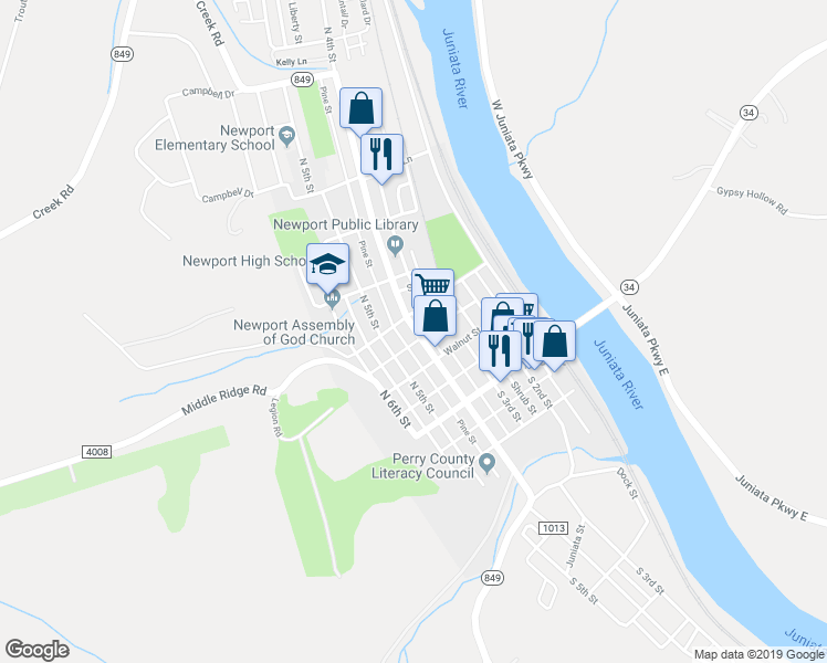 map of restaurants, bars, coffee shops, grocery stores, and more near 147 North 4th Street in Newport