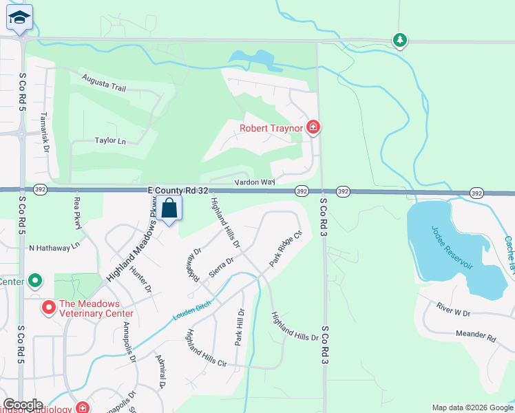 map of restaurants, bars, coffee shops, grocery stores, and more near 7722 Park Ridge Circle in Fort Collins