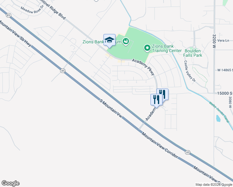 map of restaurants, bars, coffee shops, grocery stores, and more near 14974 Soft Whisper Way in Herriman