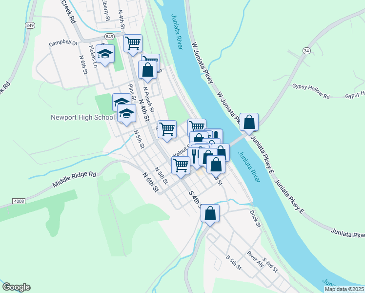 map of restaurants, bars, coffee shops, grocery stores, and more near 226 Walnut Street in Newport