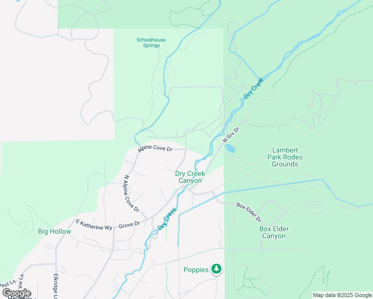map of restaurants, bars, coffee shops, grocery stores, and more near 4988 West Alpine Cove Circle in Alpine