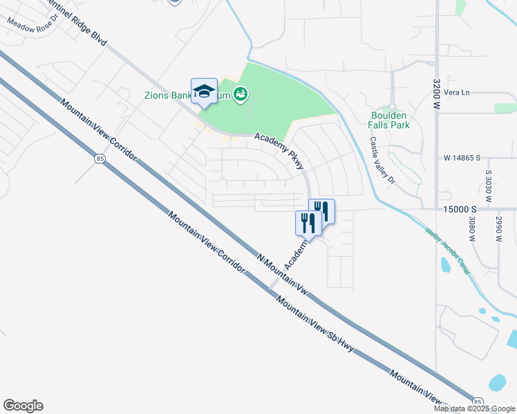 map of restaurants, bars, coffee shops, grocery stores, and more near 3693 West Pure Nirvana Lane in Herriman