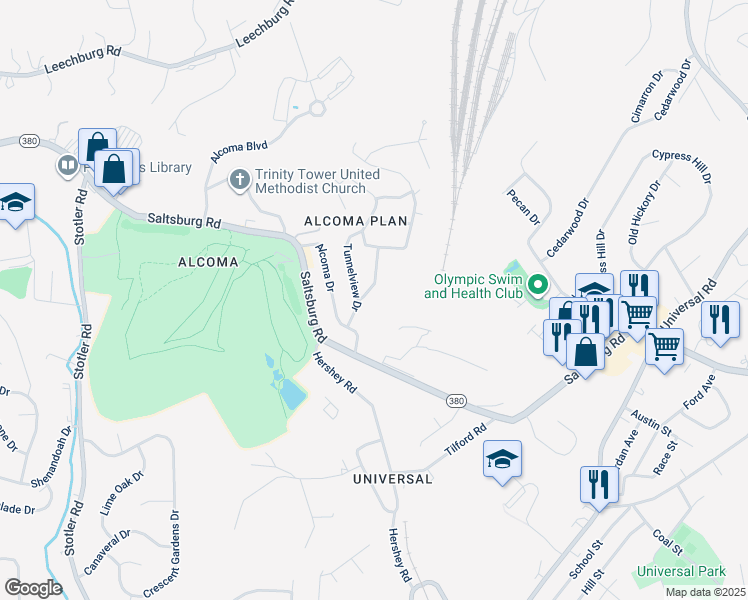 map of restaurants, bars, coffee shops, grocery stores, and more near 113 Martinique Drive in Pittsburgh