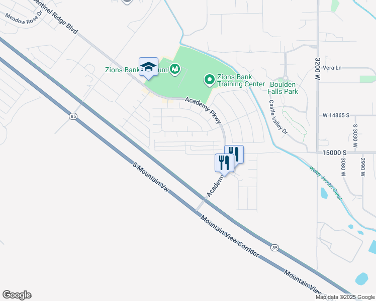 map of restaurants, bars, coffee shops, grocery stores, and more near 14997 Still Harmony Way in Herriman